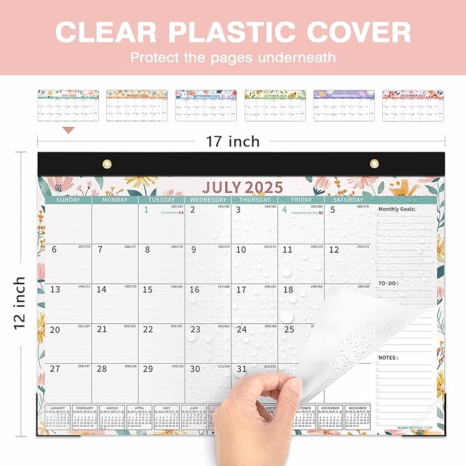 Ospelelf Desk Calendar 2025-2026, Magnetic Fridge Wall Calendar, 18 Month Monthly Large Calendar Planner with Plastic Cover 17" X 12", July 2025 to December 2026 Ditsy Floral