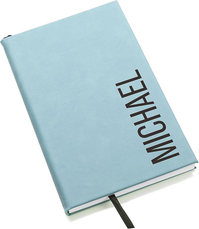 Lifetime Creations Custom Notebook (Turquoise, Vertical Name) - Personalized Hardcover Vegan Leather Writing Journal, Business Meeting Notebook Gift for Professionals, Hard Cover Notepad