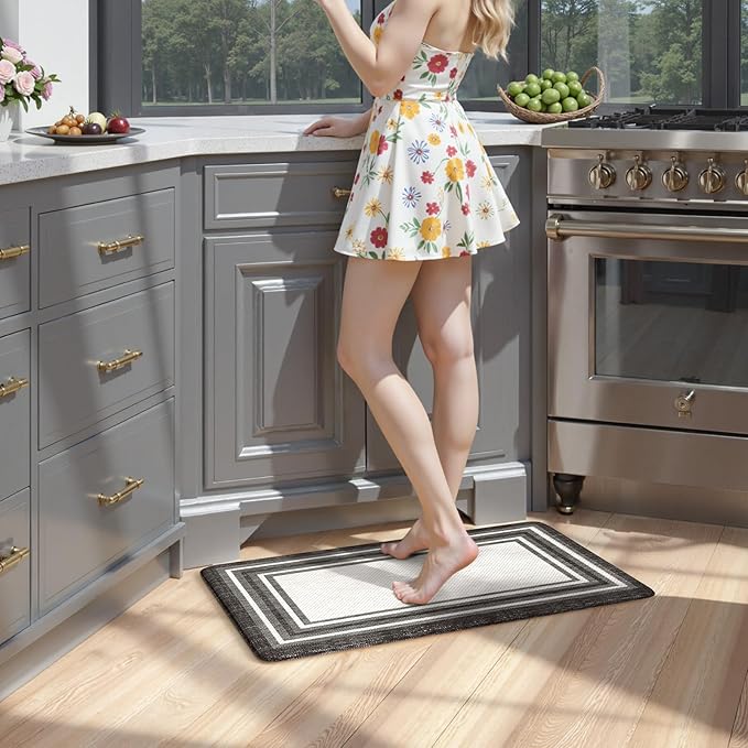 KIMODE Kitchen Rugs Cushioned Anti Fatigue Kitchen Mat Non-Skid Waterproof Kitchen Runner Rug Ergonomic Comfort Foam Standing Mat for Kitchen Decor,Floors,Office,Laundry,Black