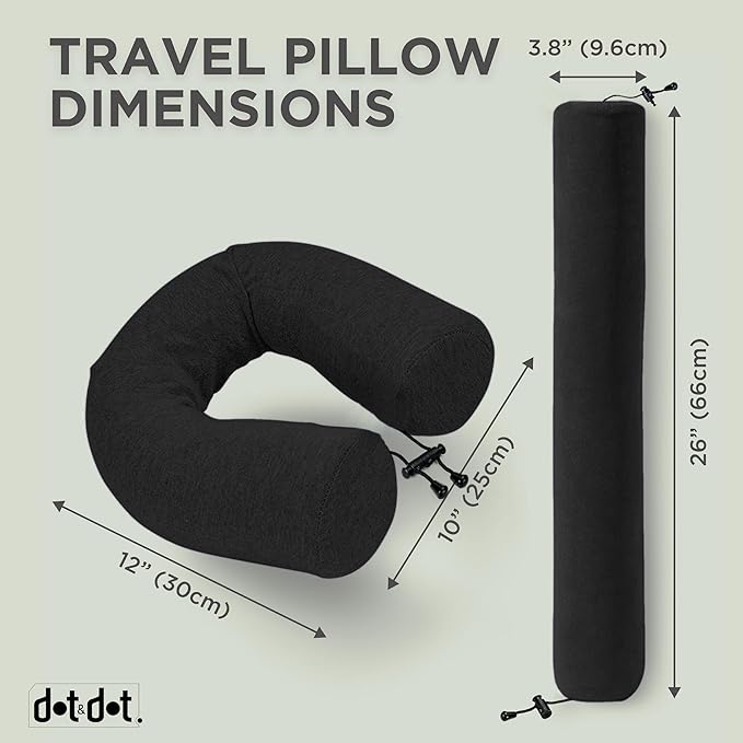 Dot&Dot Twist Memory Foam Travel Pillow for Airplanes - Travel Neck Pillow for Sleeping - Airplane Pillow for Neck Support - Adjustable, Bendable Neck Roll Pillow