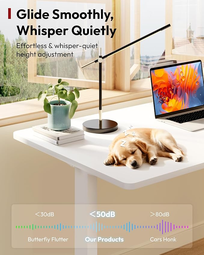 SANODESK Electric Standing Desk 40 x 24 Inches Whole-Piece Desktop Height Adjustable Stand Up Desk w/6-Button Controller Ergonomic Computer Desk for Home Office, White Frame + White Tabletop