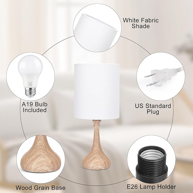 Dimmable Small Table Lamp, Bedside Lamps Touch Control for Bedrooms Nightstand with Wood Grain Base, Desk Lamp Night Light for Office Living Room, 9W 3000K LED Bulb Included