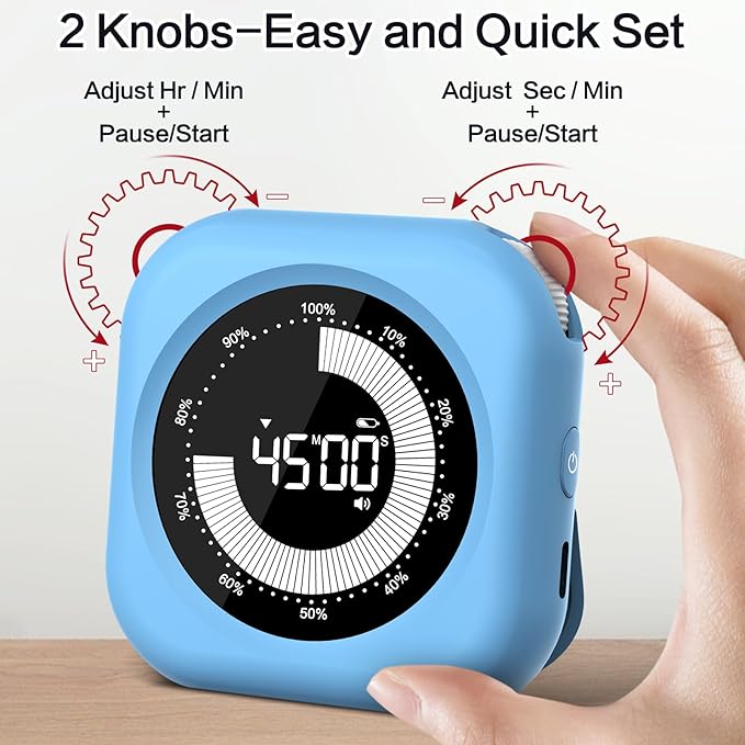 Visual Timer for Kids Rechargeable, 10-Hour Digital Timer ，Magnetic Timer with Visual Time Bars Design，3 Brightness/3 Volume Adjustable, Countdown/up Timers for Classroom Study Game GYM Kitchen Office