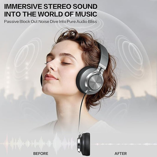 Over Ear Headphones Wired with Microphone - Noise Isolating Corded Headphones with Protein Leather Ear Cushions for Teens Adults,Fordable Head phones with Golded 3.5 mm Jack for Laptop Computer Tablet