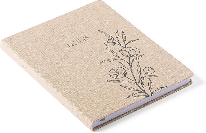 WORLD TRAVELER Eccolo Large Lined Journal Notebook, Hardbound Linen Cover, Writing Journal, 256 Ruled Cream Pages, Ribbon Bookmark, Lay Flat, Desk Size for Work or School (Floral, 8x10 inches)