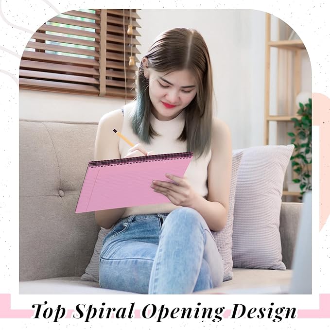 4 Pcs Legal Pads Landscape Notebooks 3 Hole Punched Top Spiral Bound Notebooks 11 x 9. 5 Inch College Ruled Drawing Notepad Tear Line for Removal 50 Sheet Office Steno Book(Pink)
