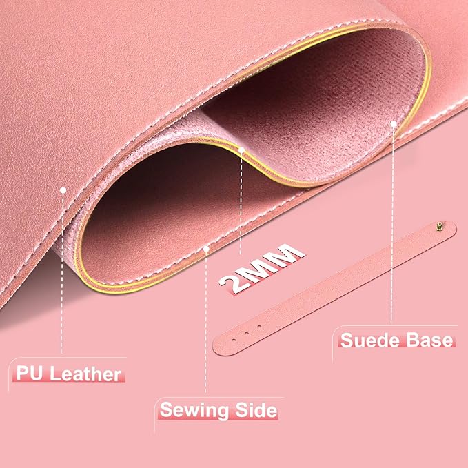 Leather Desk Pad Protector, 39.4'' X 17'' Large Mouse Pad, Office Desk Mat, Non-Slip PU Leather & Suede Base Desk Blotter, Laptop Desk Pad, Desktop Mat for Office Home, Sweet Pink
