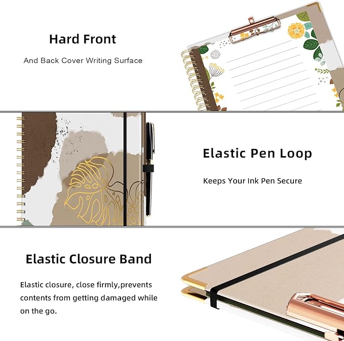 Ospelelf Clipboard with Storage 8.5 X 11，Padfolio Organizer, Spiral Portfolio Letter Size with Notepad, Pen Holder, 5 Extra Folder Divider Pages, Elastic Closure Nurse Essentials(Earthy Abstract)