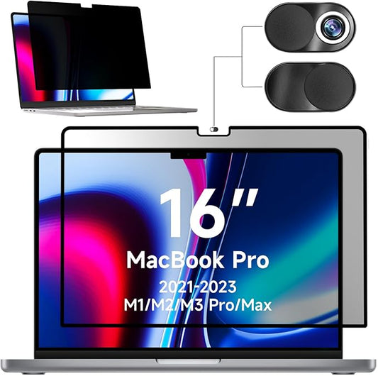 Mamol Privacy Screen for MacBook Pro 16 Inch (2021-2024, M1, M2, M3,M4) - A2991 A2485 A2780, MagicSuction™ Removable Vacuum Adsorption Anti Spy ,Anti Glare Anti Blue Light Filter for Mac Laptop Computer