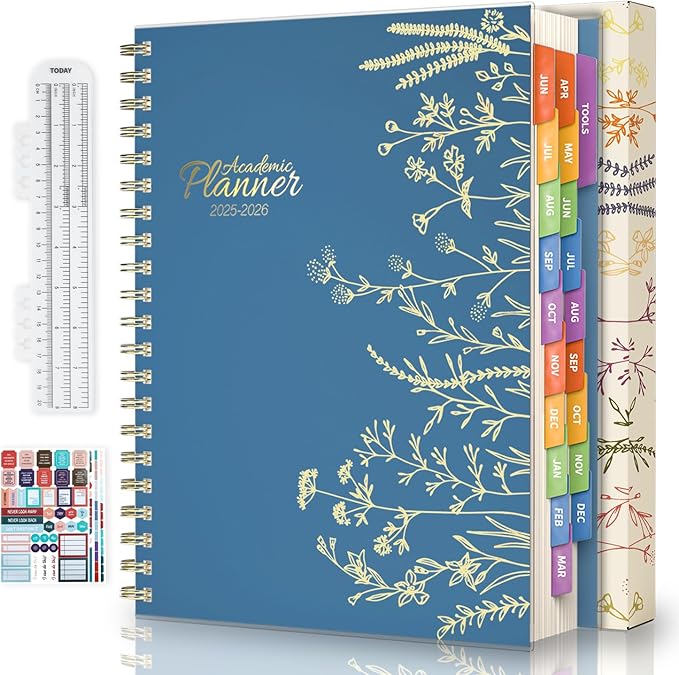 Jun 2025-Dec 2026 Academic Monthly Weekly Daily Planner for School, 19 Months Calendar 25-26 Planning Book with Colorful Tabs, 8.5" x 11" Mid Year College Organizer for Student Teacher (Blue)