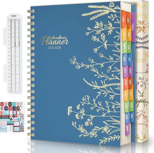 Jun 2025-Dec 2026 Academic Monthly Weekly Daily Planner for School, 19 Months Calendar 25-26 Planning Book with Colorful Tabs, 8.5" x 11" Mid Year College Organizer for Student Teacher (Blue)