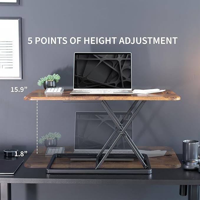 VIVO Ultra-Slim 32 Inch Single Top Height Adjustable Standing Desk Riser, Compact Sit Stand Desktop Converter for Monitor or Laptop, Vintage Brown, DESK-V032JN