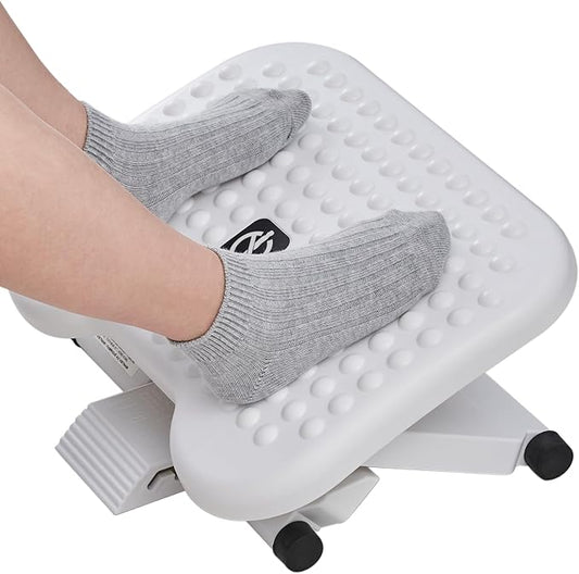 HUANUO Adjustable Desk Footrest, Foot Rest for Under Desk at Work with Massage, Adjustable Foot Stool with 3 Height Position & 30 Degree Tilt Angle Adjustment for Home, Office, White