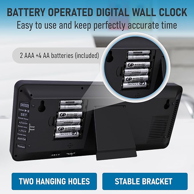 TXL Atomic Clock with Backlight, 14.2" Large Digital Wall Clock Battery Operated, Digital Clock Large Display with Day, Date & Temperature, Large Wall Clock for Bedroom, Livingroom, Office