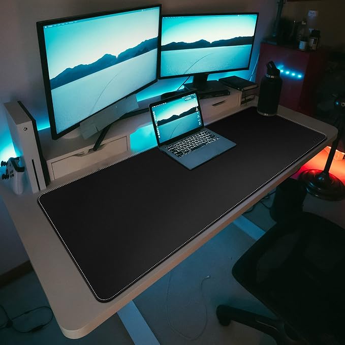 Vyaaa PU Leather Desk Mat, 55" x 24" Large Mouse Pad, Waterproof Extra Large Desk Mat, Desk Mats on top of Desks for Home or Office (Black)