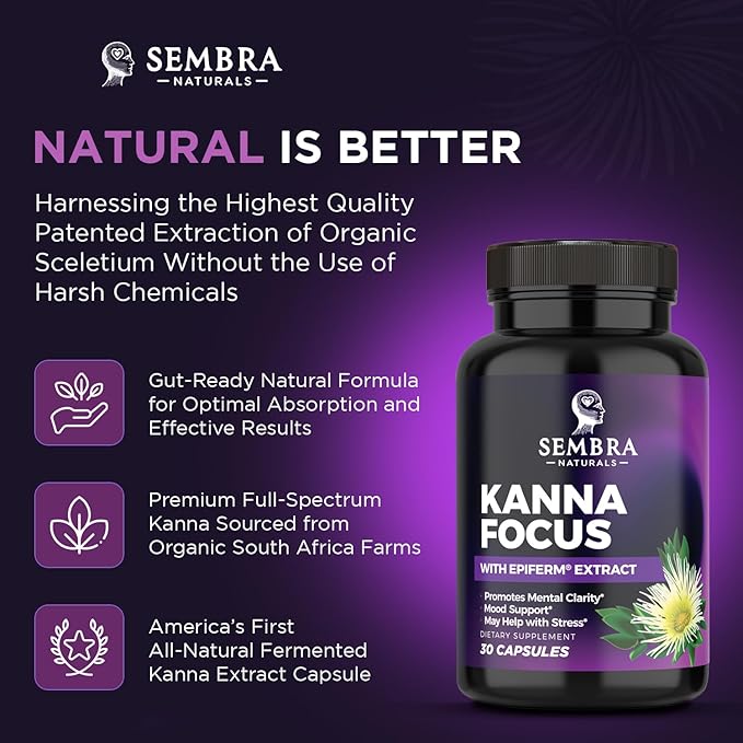 KANNAFOCUS - Natural Kanna Extract 50mg, Fermented Sceletium Tortuosum & Bioperine® - Focus, Mood & Mental Wellness Support - Herbal Nootropic for Daily Clarity & Energy - 30 Capsules