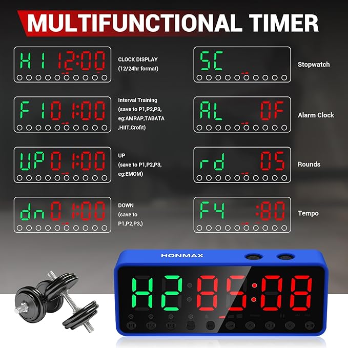 Portable Gym Timer, Fitness Clock, Home Garage Gym Workout Timer, Built-in Strong Magnet and Lithium Battery and Beat Function, Large LED Digital Anti-Vertigo Display
