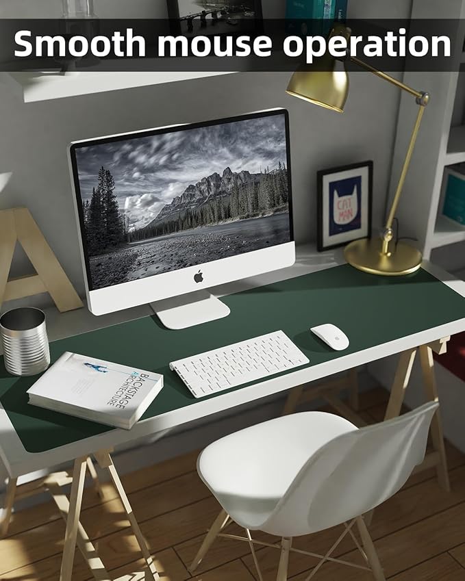 Leather Desk Pad Protector, Office Desk Mat, Large Mouse Pad, Non-Slip PU Leather Desk Blotter, Laptop Desk Pad, Waterproof Writing Pad for Office/Home/Decor (Dark Green, 40" x 17")