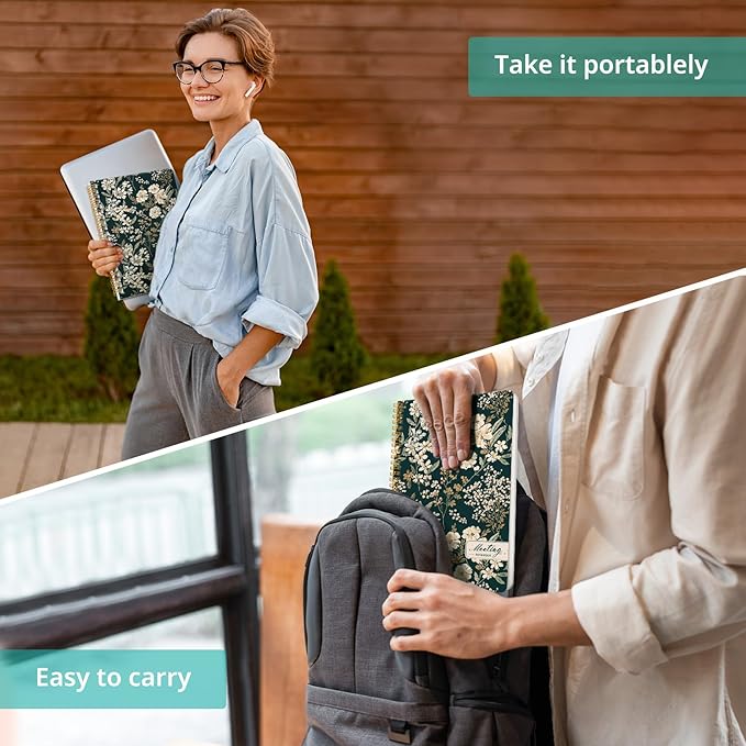 Meeting Notebook for Work Organization, Aesthetic Meeting Minutes Notebook for Work, Event Project Agenda Planner Organizer, Perfect for Office School Business, 6.9" X 9.7" - Evergreen Elegance