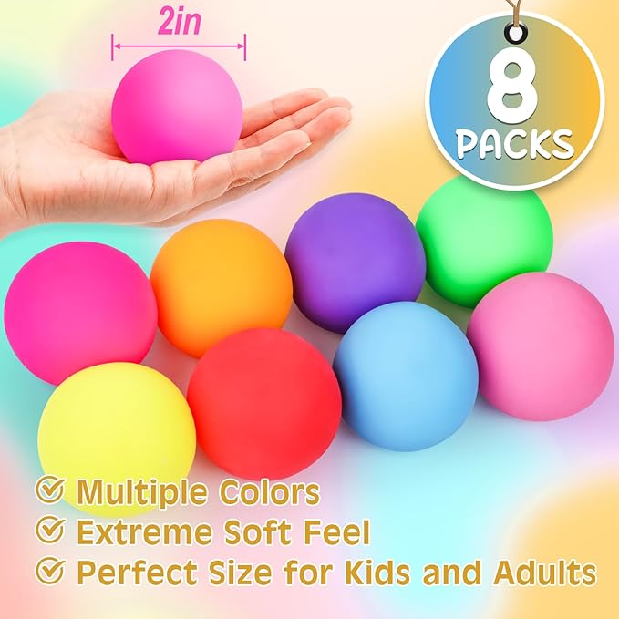 8 Pack Slow Rising Stress Ball,Stress Balls for Kids Adults,Stretchy Fidget Toys for Anxiety Relief,Hand Therapy Sensory Squishy Ball,Squishy Toys,Treasure Prize Box Toys for Kids Classroom