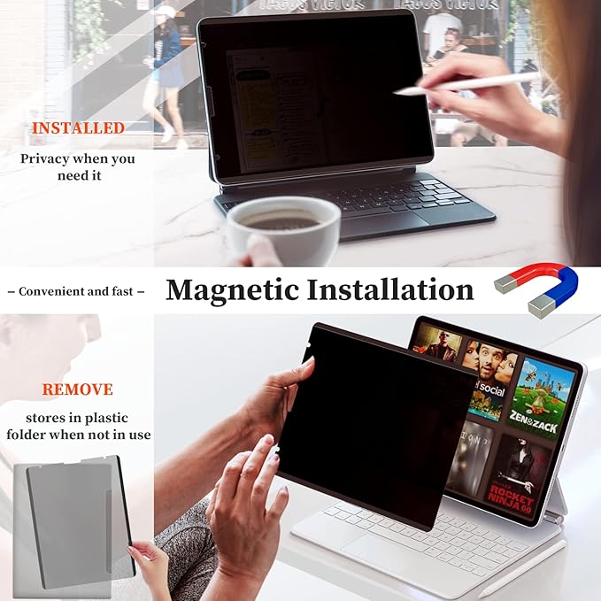 Upgraded 360° iPad Pro 12.9 inch Privacy Screen Protector (Landscape+Portrait Privacy), Magnetic Removable 4-Way Anti Spy Screen Film for Apple iPad Pro 12.9" 6th 5th 4th 3rd Generation 2022 2021 2020