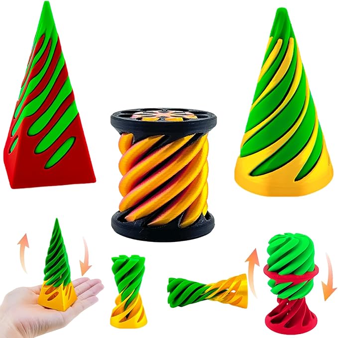 3 Pack Spiral Cone Fidget Toy, Pyramid Passthrough Sculpture, Mini Cones Pass Through Pyramid Fidget Toy for Stress and Anxiety Relaxing (Colour)