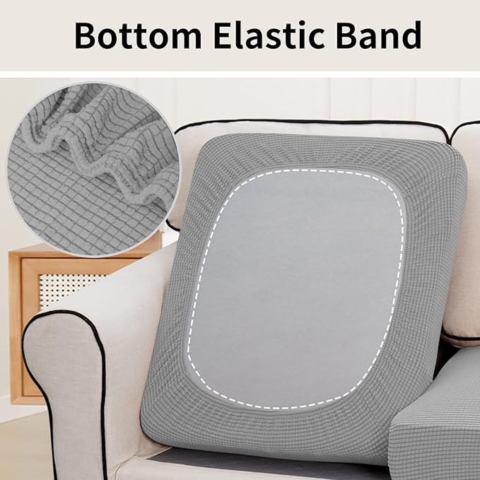 Easy-Going Stretch Individual Loveseat Couch Cushion Cover Sofa Cushion Furniture Protector Sofa slipcover Soft Flexibility with Elastic Bottom (2-Piece Loveseat Cushion Cover, Light Gray)