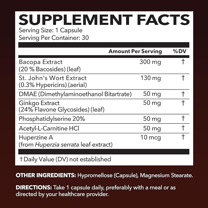 NeuroIGNITE Brain Supplements for Memory and Focus - 30 Count - Nootropics Brain Support Supplement with Bacopa, Ginkgo Biloba, St. John's Wort, Phosphatidylserine - Non-GMO Capsules, 1-Month Supply