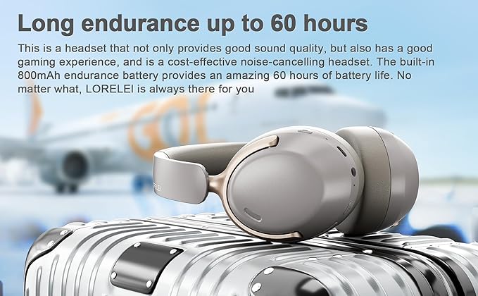 LORELEI QC30 Hybrid Active Noise Cancelling Headphones, 60H Playtime, Built-in Mic, Wireless Over Ear Headsets with Case,Bluetooth 5.4,Deep Bass Comfort Fit Soft-Earpads Fast Charging -Dunes Grey
