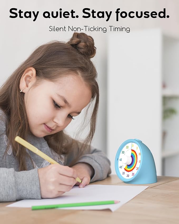BellMan Visual Timer with Pause Button, 60 Minute Countdown Rainbow Timer for Kids and Adults with Silent Operation, Study and Meetings Time Management Tool, for Home, Office and Gift, Light Blue
