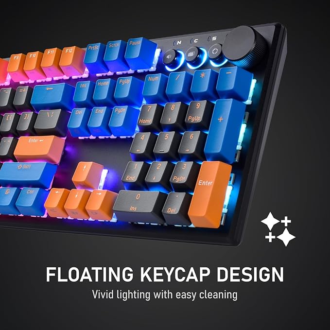 iRocks K74R Wireless RGB Illuminated Mechanical Gaming Keyboard, Hot-Swappable Switches, Floating Design, PBT 107 Keys NKRO, Detachable USB-C Cable - Midsummer Black (Brown Switches)