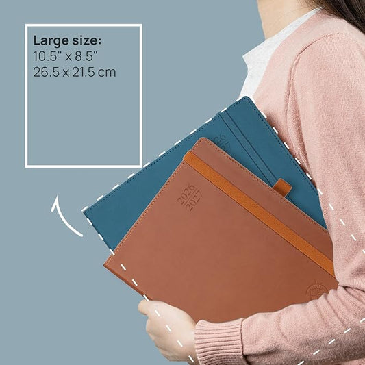 POPRUN Monthly Planner 2026-2027 (Large- 8.5" x 10.5" Soft Cover), 18-Month Calendar Book (Jan.2026 - Jun. 2027), Calendar Planner with Monthly Tabs & Pocket, 100 GSM Paper - Blue