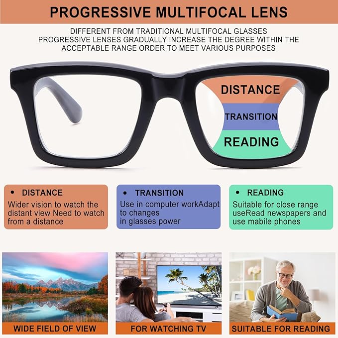 4 Pack Progressive Multifocus Reading Glasses for Women Men, Blue Light Blocking Spring Hinge Computer Readers
