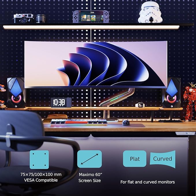 NB Gaming Monitor Arm for Screen up to 60 inches, Holds 44 lbs(20 kg), VESA 75/100, RGB Light, Heavy Duty Monitor Stand, Aluminum Ultrawide Screen Mount Height Angle Adjustable Grey Black