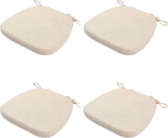 Chair Cushion with Ties for Dining Chairs - Memory Foam Non Slip Kitchen Chair Pad and Dining Seat Cushion with Machine Washable Cover Set of 4 [16.5 x 16.2 Inches] (Light Beige, 4)