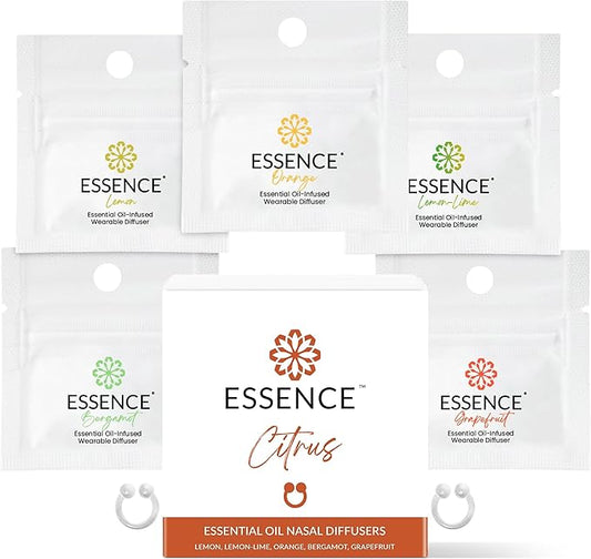 Essence Nasal Diffuser Citrus Bundle – Essential Oil Silicone Nose Rings for Mood, Energy & Positivity – Wearable Aromatherapy Pack with Lemon, Orange, Grapefruit & Bergamot