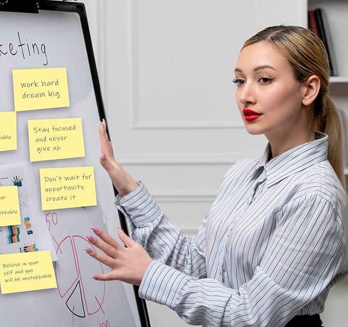 12 Pads Large Sticky Notes Yellow,3 x 5'' Self-Stick Notes Pads Recyclable,100 Sheets/Pad Super Sticking Power 76x127mm,1200 Sheets Clean Removal Sticky Notes Easy to Post for Note Taking,to Do Lists