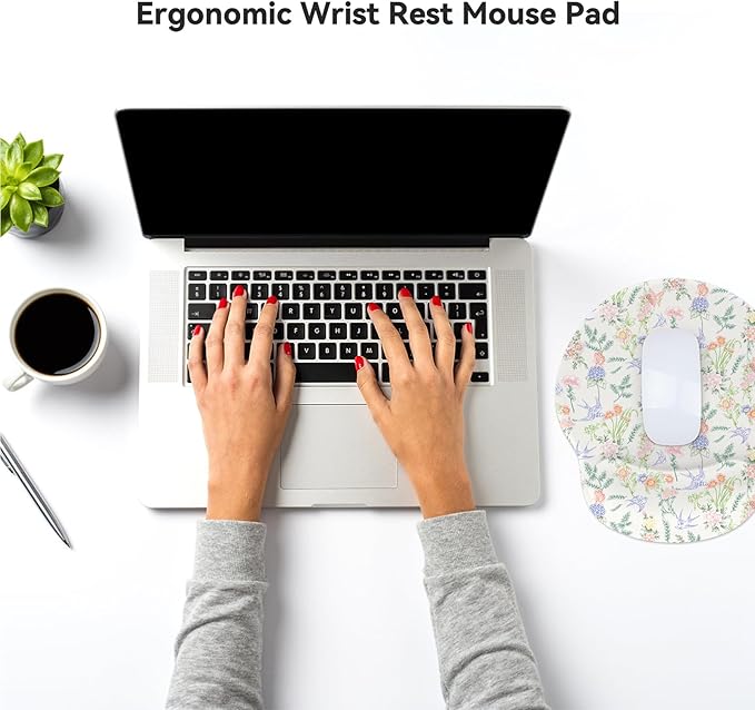 RICHEN Ergonomic Mouse Pad with Wrist Support,Non-Slip Rubber Base for Computer Laptop & Mac,Lightweight Rest for Home,Office & Travel (Flowers Swallows)