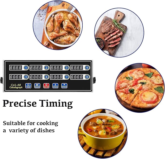 8-Channel Digital Kitchen Timer, Commercial Kitchen Timers for Cooking with Loud Alarm, Independent Settings, Multi-Chanel Countdown, Clock Reminder for Restaurant, Frying, Bakery, Coffee