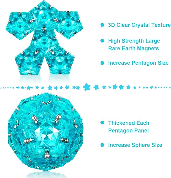 LAFFTRAK Magnetic Fidget Sphere Magnet Toys - Crystal Lake Blue - Magnets Sensory Toys - 12 Piece Set - Creativity Beyond Imagination, Inspirational, Recreational, Fun Desk Toy for Adults