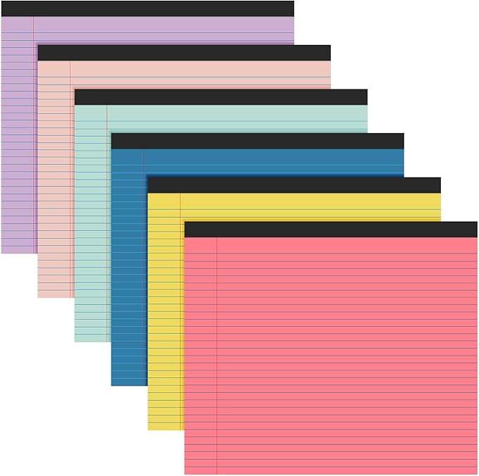 Lincia 6 Pcs 11" x 9.5" Legal Pads College Ruled Notepad Landscape Notebook Horizontal Lined Notebook 80 Gsm Assorted Colors Paper Pastel Writing Pads for School Office, 40 Sheet (Childish Color)