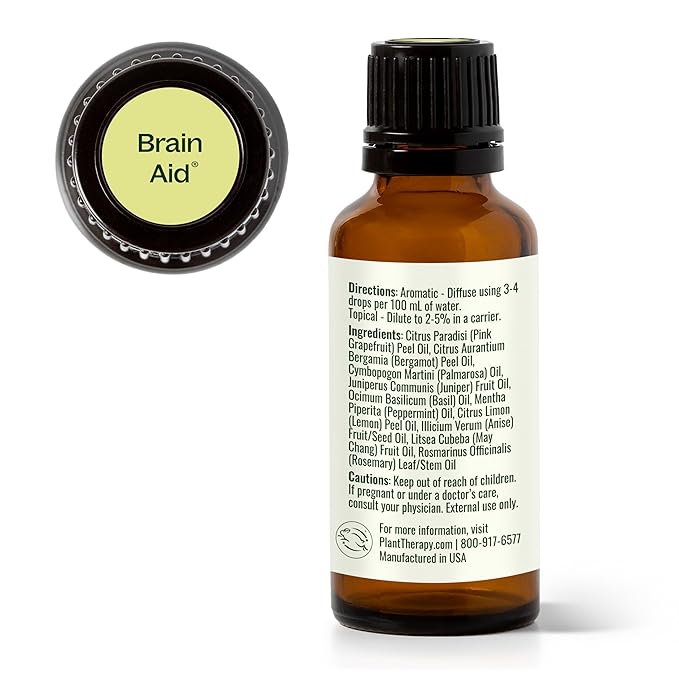Plant Therapy Brain Aid Essential Oil Blend for Focus & Attention 100% Pure, Undiluted, Natural Aromatherapy, Therapeutic Grade 30 mL (1 oz)