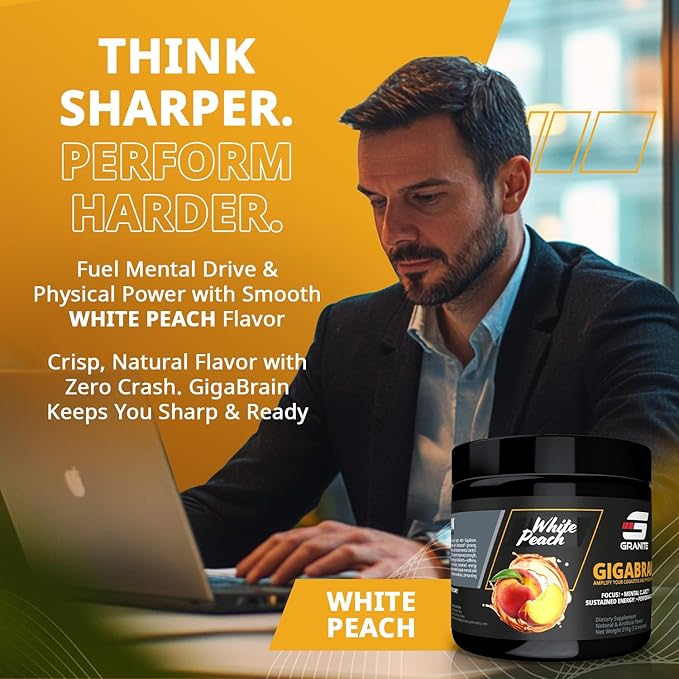 Granite Nutrition GigaBrain Nootropic Energy Powder – Cereboost, Alpha-GPC & ElevATP – Cognitive Focus Supplement for Sustained Energy & Performance – White Peach, 30 Servings