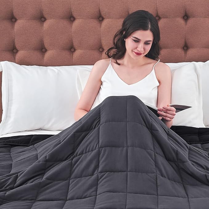King Size Weighted Blanket for Adults (30 lbs, 80” x 87”, Grey& Black) Cooling Heavy Blanket for Sleeping Perfect for 290-310 lbs, Breathable Blanket for Adults & Couple All Season, Machine Washable