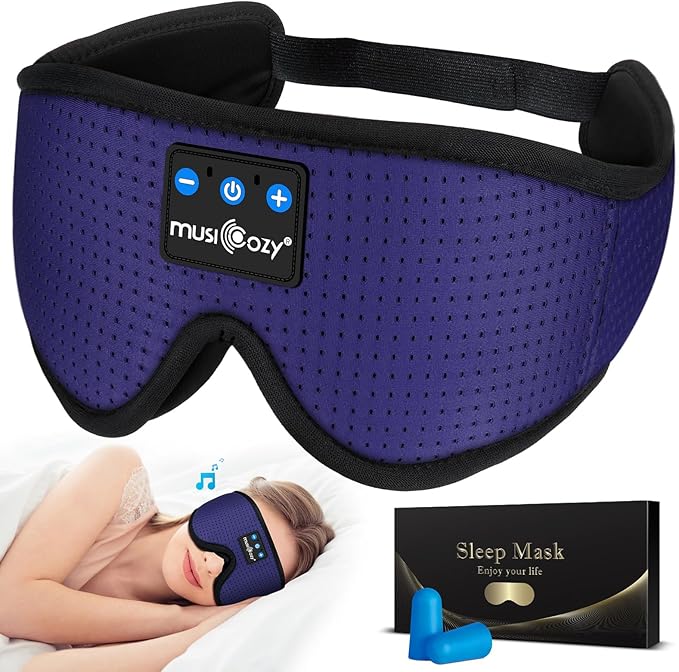 MUSICOZY Sleep Headphones Breathable Bluetooth Headband 3D Sleeping Headphones, Wireless Music Eye Mask Sleep Earbuds for Side Sleeper Women Men Office Air Travel Cool Tech Gadgets Unique Gifts