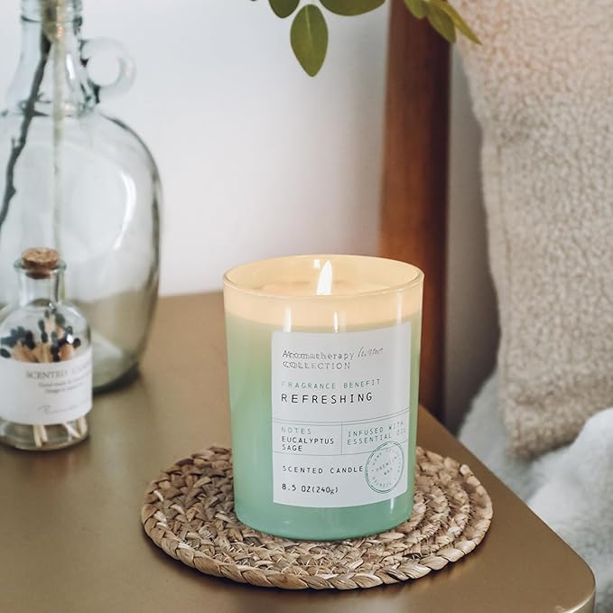 Eucalyptus Candle, Eucalyptus & Sage Scented Candles,Soy Wax Green Candles for Home Scented,Candle Gift for Women Men,8.5oz