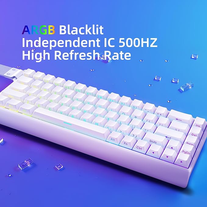 IROK Mer68 LITE Wired 68 Keys, Magnetic Switch Mechanical Keyboard, 8KHZ Polling Rate/Latency As 0.125MS/64KHZ All Keys Scan Rate/ARGB, Hot Swappable Gaming Keyboard(White)