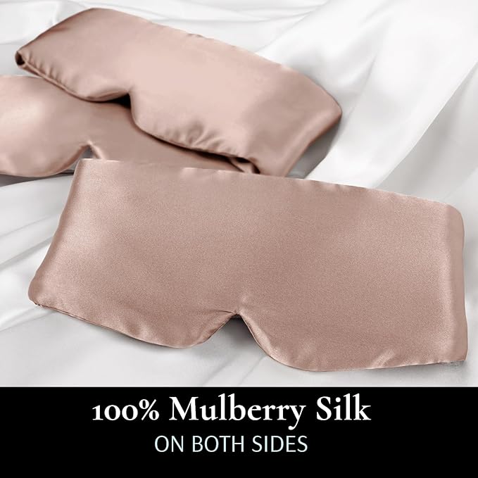 Zenssia 100% Mulberry Silk Sleep Mask Eye Mask for Man and Woman with Adjustable Headband, Full Size Large Sleep Mask & Blindfold for Total Blackout for All Night Sleep, Travel & Nap-Taupe