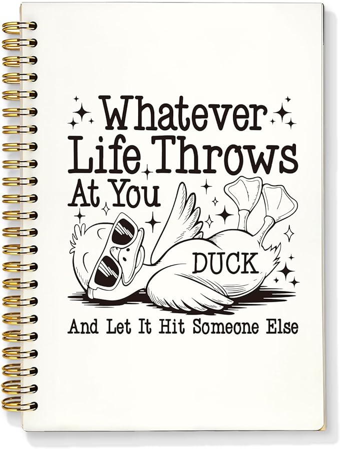 Funny Retro Duck Notebook, Trendy Sunglasses Duck Journal, Animal Lover Gifts Journal, Whatever Life Throws at You Funny Sarcastic Quote Hardcover Spiral Notebooks 5.5x8.3 Inch