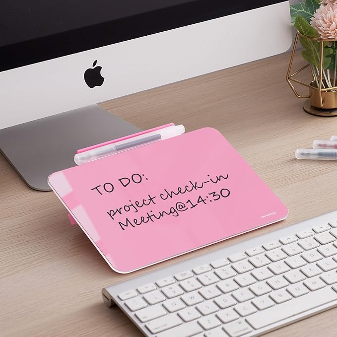 TSJ OFFICE Small Desktop Whiteboard - Glass Dry Erase Board 8 X 6 Inches Tabletop Easel Whiteboard with Stand, Desk Board Buddy for Artist, Teacher and Student